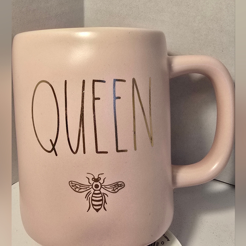 Rae Dunn Pink Queen Mug with Gold Bee Design